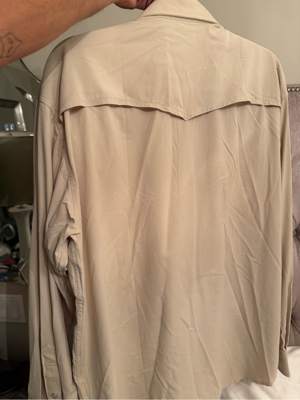 Poncho Men's Casual Button-Down Shirt in Beige - Picture 4 of 4